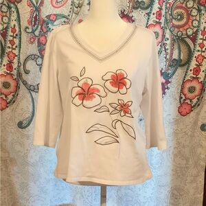 Floral Embroidered beaded 3/4 sleeve TanJay Medium